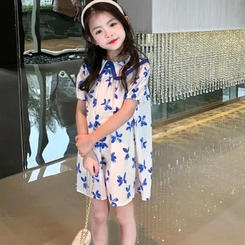 Детские платья для малышей от 3 до 12 лет для девочек хлопчатобумажное платье с цветочным воротником 