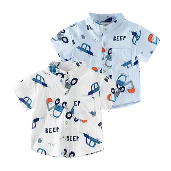 Мандариновые воротнички, рубашки для мальчиков, милые машинки, футболки для малышей, хлопчатобумажные топы, детская одежда