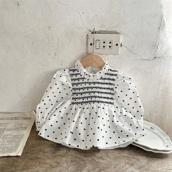 Французская версия Платья-рубашки для маленьких девочек, одежда в горошек для маленьких девочек, детские повседневные топы, детская кружевная рубашка от 0 до 24 месяцев