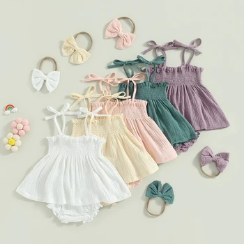 Комплекты одежды для новорожденных девочек ma & baby 0-24 м, топы без рукавов с рюшами, шорты, повязка на голову с бантом, летние наряды D06
