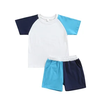 Спортивный костюм-двойка Emmababy Boy's для маленьких Мальчиков Контрастного цвета, Топы с коротким рукавом и круглым вырезом + Шорты с карманами