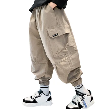 Брюки-карго для мальчиков, однотонные брюки, весенне-осенние брюки для мальчиков, детская одежда в повседневном стиле 6, 8, 10, 12, 14 лет