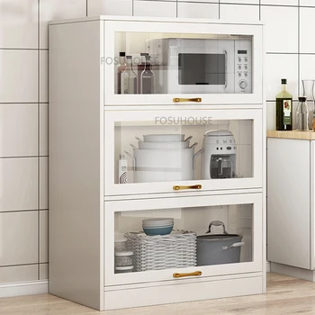 Современный кухонный шкаф с деревянными панелями для дома, Кухонная мебель, Бытовая Креативная откидная крышка, Многофункциональный кухонный шкаф