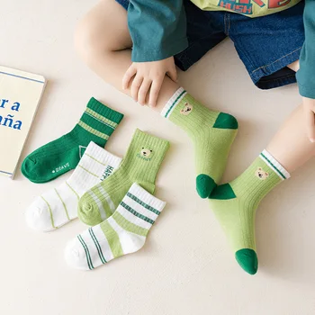 5шт детских вязаных мягких модных носков с буквами Детские чулки средней длины Длинные Носки для маленьких мальчиков и девочек Повседневные Носки