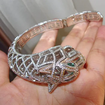 Полый леопардовый браслет AAA + Кубический цирконий, выложенный камнем, Животное, Пантера, браслет-манжета для мужчин или женщин, дизайнерские медные украшения