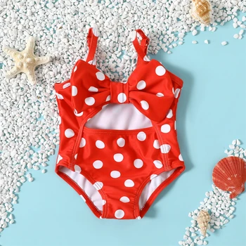 НОВЫЙ 3-24-метровый купальник для маленьких девочек Милый Летний купальник в горошек для новорожденных, цельный купальный костюм, пляжная одежда