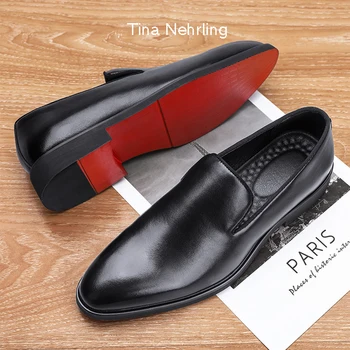 Лоферы на красной подошве TinaNehrling, мужская обувь из искусственной кожи, однотонные модные деловые повседневные вечерние легкие классические модельные туфли на каждый день