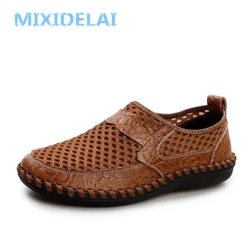 MIXIDELAI Из натуральной кожи Летняя Дышащая Мягкая Мужская Сетчатая обувь для мужчин Для взрослых Повседневная Качественная Легкая Сетчатая Обувь 2019