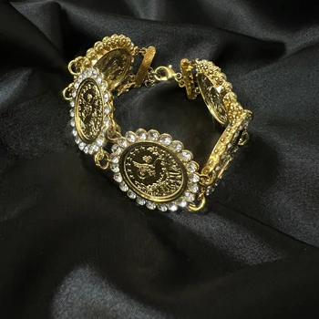 Женские браслеты MANDI Luxury Coin с кристаллами, модные свадебные браслеты из 18-каратного золота для новобрачных, украшения из медного сплава