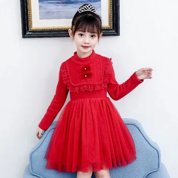 Вечерние платья с осенними цветами для девочек, розовое пышное платье, элегантные детские плюшевые платья корейской принцессы, одежда для маленьких девочек