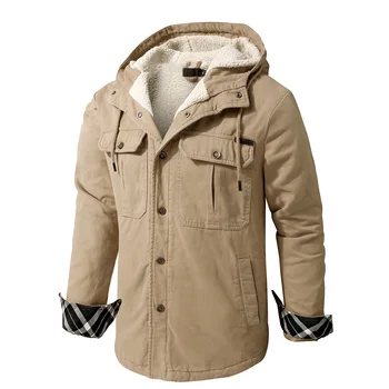 Мужские большие плюшевые утолщенные однотонные рубашки с капюшоном американского размера, куртка из овечьего кашемира, зимняя хлопковая куртка, мотоциклетная куртка