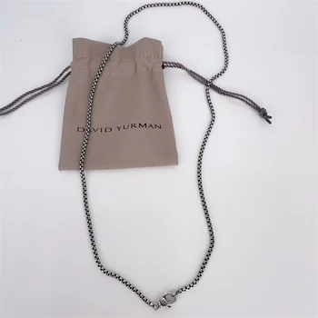 Популярное Мужское Ювелирное ожерелье David Yurman Box Chain из Серого Титана 2,7 мм от Lorilil Jewelers с Оригинальным Логотипом Бесплатная Доставка
