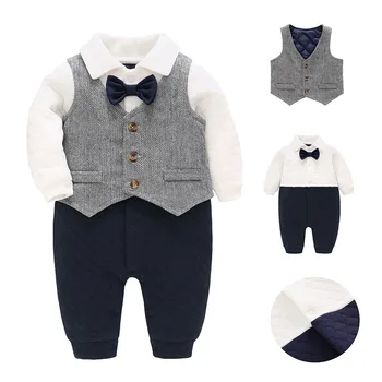 Детский жилет, комбинезон, костюм джентльмена с галстуком-бабочкой, комплект одежды для маленьких мальчиков, осенняя одежда для новорожденных, повседневная одежда с длинными рукавами, костюмы