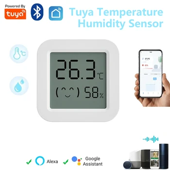 Датчик температуры и влажности Tuya, мини-ЖК-цифровой дисплей, совместимый с приложением Bluetooth, Дистанционное управление, Термометр-гигрометр