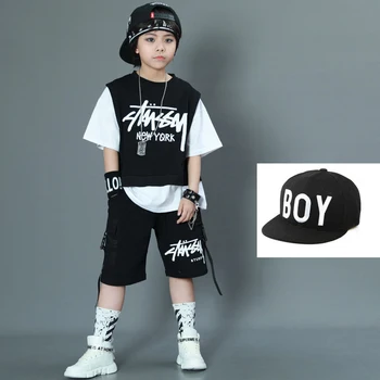 Детская повседневная одежда, футболка для танцев в стиле хип-хоп, одежда для уличных танцев, детский костюм в стиле хип-хоп, одежда для бальных танцев, джаз-рейв для C2043