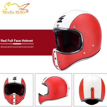 Винтажный мотоциклетный шлем с полным лицом, Кожаный Ретро Женский мужской шлем, одобренный DOT, мотоциклетный шлем Cafe Racer Chopper в стиле панк