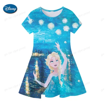 Детское платье принцессы Эльзы для девочек, летние платья с короткими рукавами из мультфильма Disney Frozen 3D, платье для дня рождения, одежда для малышей
