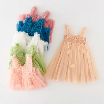 Новое модное летнее детское платье без рукавов с 3D цветами, сетчатые платья для маленьких девочек ярких цветов, детское пляжное платье