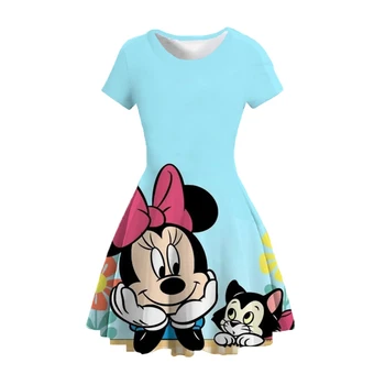 Детская одежда от 1 до 14 лет, детская уличная одежда, платье с Микки и Минни Маус, модные футболки с 3D рисунком для девочек, топы с короткими рукавами, повседневные