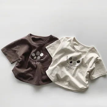 Детский тонкий пуловер, майка с короткими рукавами, Хлопковая милая футболка для мальчиков, свободная футболка, бутик хлопковых топов