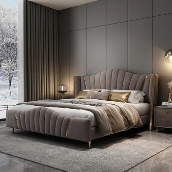 Роскошная современная и простая тканевая двуспальная кровать 1,8 м 2,0 в главной спальне, атмосферная чистая красная кровать, итальянская новая тканевая кровать