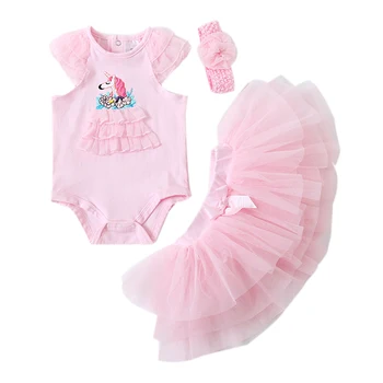 Комплекты одежды для новорожденных девочек с единорогом 2023, летние юбки + топы для маленьких девочек, костюмы