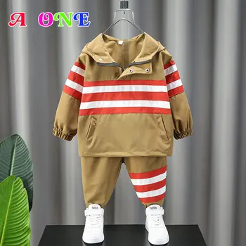 ins/ комплект одежды для мальчиков, детская одежда, весенне-осенние толстовки + брюки, комплект из 2 предметов, повседневный уличный костюм в полоску, от 2 до 12 лет