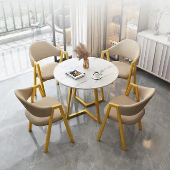 Скальная доска Nordic Light в роскошном стиле, небольшой круглый стол, стол для переговоров и сочетание стула, Отдел продаж магазина чая с молоком