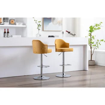 Барные стулья с поворотной стойкой F 2, регулируемая спинка из гнутого дерева, хромированная отделка гвоздями, Барные стулья со спинкой для кухни