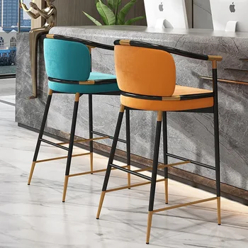 Роскошный барный стул в итальянском стиле, высокий стул из скандинавского железа, барное кафе, металлическая кожаная барная спинка