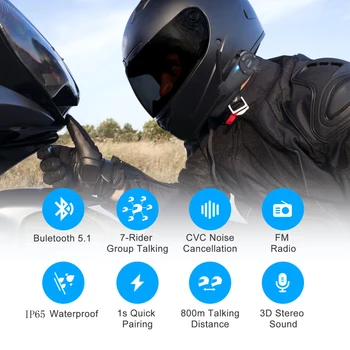 EJEAS 1 / 2ШТ Q7 Домофон Moto Bluetooth Мотоциклетный шлем Гарнитура До 7 Всадников Беспроводной Водонепроницаемый переговорный телефон Motos Accesorios