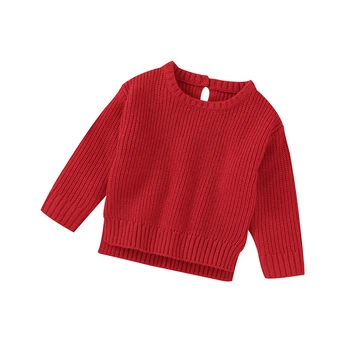 Классический однотонный свитер для новорожденных девочек с длинным рукавом, акриловая детская толстовка для зимы, дышащий свитер для новорожденных